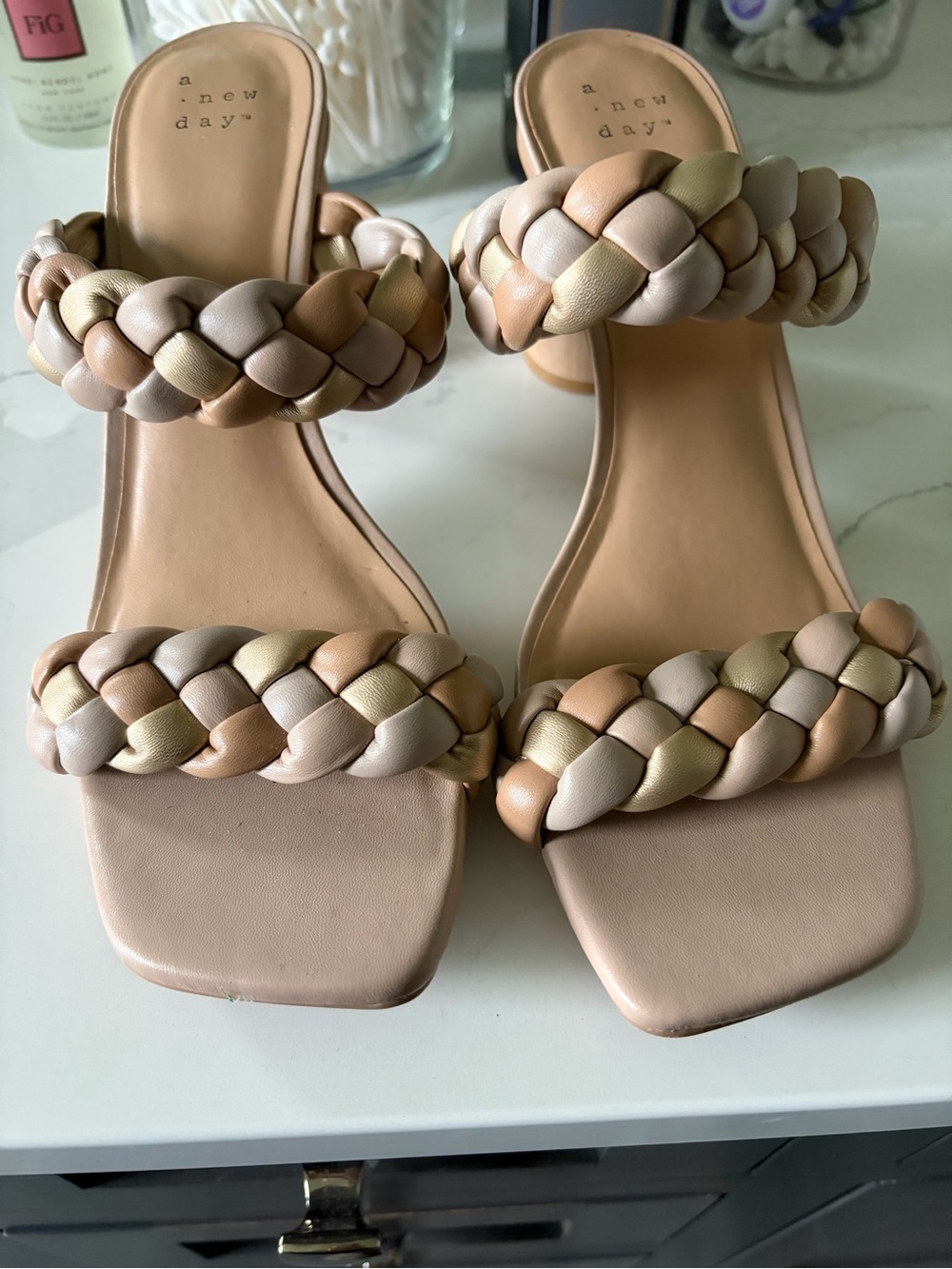 a new day Neutral Multi Braided Double-Strap Block Heel Sandals